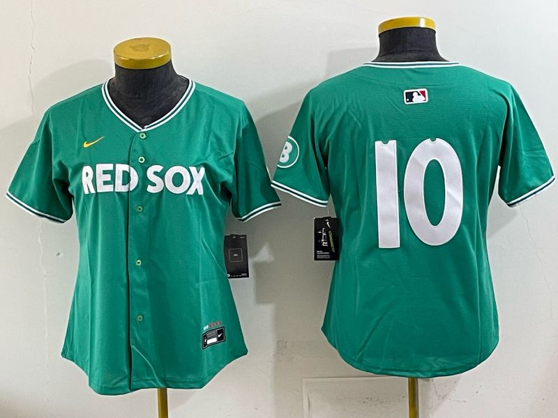 Women 2025 Boston Red Sox #10 No Name Drak Green Joint Name Nike MLB Jersey 01